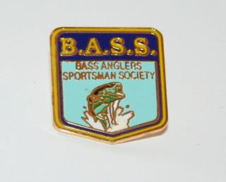 2 Vintage B.  A.  S.  S.  Bass Sportsman Society Fishing Brass Pin Back Nos 1990 