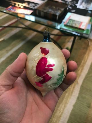 Antique Old Vintage Hand Painted Skier Pointed Glass Christmas Tree Ornament