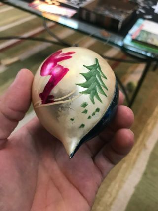 Antique Old Vintage Hand Painted Skier Pointed Glass Christmas Tree Ornament 3