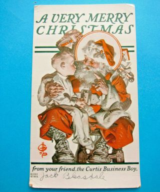 Antique J.  C.  Leyendecker Curtis Business Boy Christmas Card Santa & Child