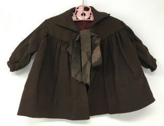 Vintage Brown Doll Coat Jacket With Ribbon Tie 12 " Long