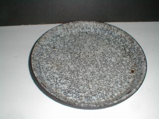 Gray Black Mottled Metal Graniteware Enamel Enamelware Pie Pan Plate Antique 3e