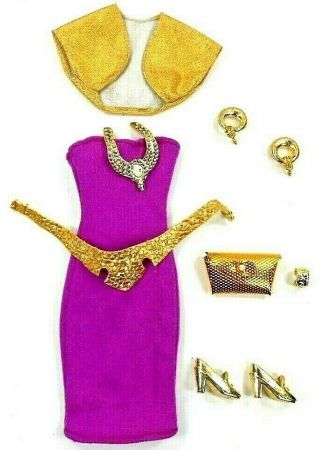 Barbie Vintage Superstar Era Dress Jacket Purple Gold Shoes Clutch Jewelry