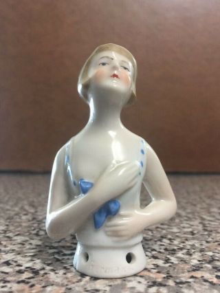 Antique Vintage 3” German Porcelain Pincushion Half Doll