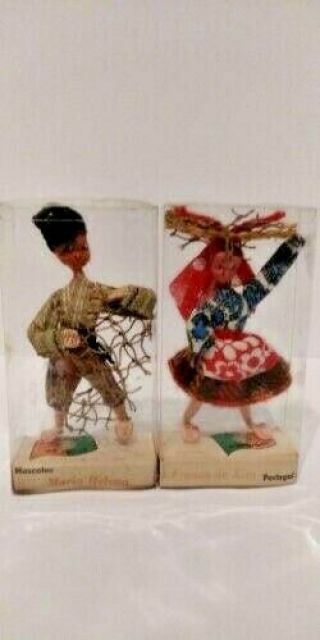Vintage Maria Helena Portugal Souvenir Dolls Hand Made Boy & Girl 10 & 6
