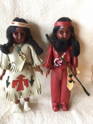 2 Vintage 7 1/2 " Carlson Dolls Mandan Princess & Blackfoot Chief Native American