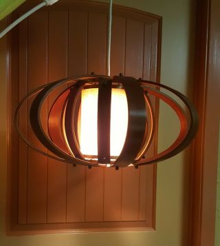 Rare Mid Century Hanging Swag Light Lamp Teak Bentwood Danish Modern