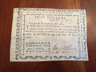 Rare $50 Colonial Currency North Carolina May 10,  1780,  Bern Nc,  James Davis