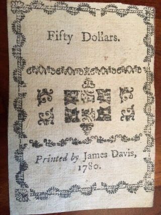 RARE $50 Colonial Currency North Carolina May 10,  1780,  Bern NC,  James Davis 2