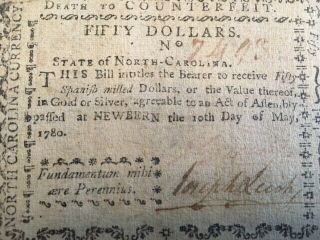 RARE $50 Colonial Currency North Carolina May 10,  1780,  Bern NC,  James Davis 3