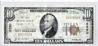 $10 1929 T1 National Norcatur Kansas Ks " Mega Rare " ( (only 4 On Census))  Bargain