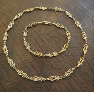 Antique Art Deco Unknown Designer Gold Tone Chain Necklace Bracelet Set