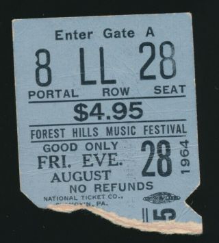 Beatles Rare 1964 Concert Ticket Stub Forest Hills York Show Blue Version