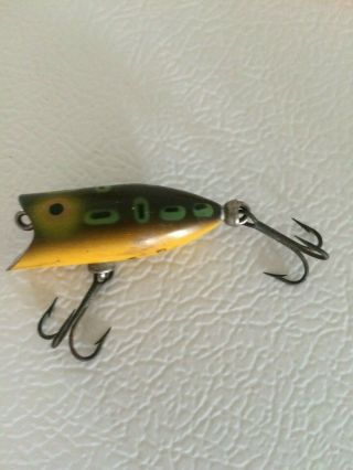 Vintage Heddon Tiny Lucky 13 Lure Frog Spot,  Gold Eyes,  Yellow Belly Red Mouth