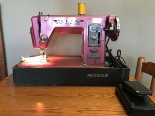 Rare Vintage Pink Morse Sewing Machine / Carrying Case,  Misc Accessories