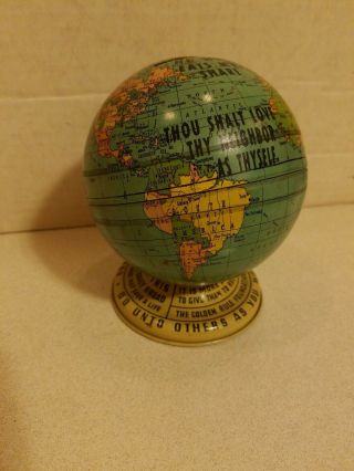 Vintage Antique Tin World Earth Globe Bank,  The Golden Rule Foundation