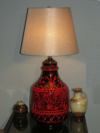 Mid Century Modern Italian Raymor Pottery Reddish /black Lamp Gorgeous Rare