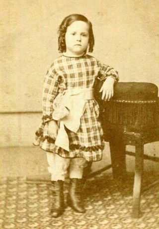 Antique Cdv Photo Victorian Girl W Plaid Dress & Bloomers Albany Ny 1800s