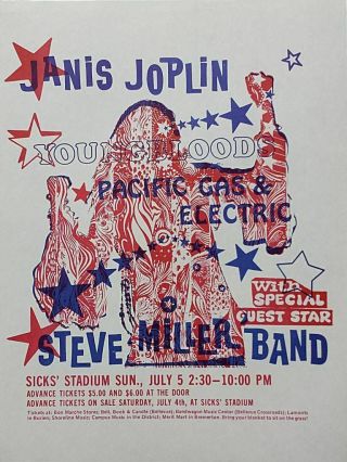 Rare Janis Joplin 1970 Steve Miller Seattle Band Concert Poster Flyer