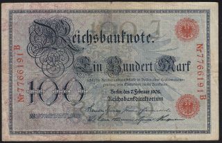 1908 100 Mark Germany Old Vintage Paper Money Banknote Currency Antique Red Vf
