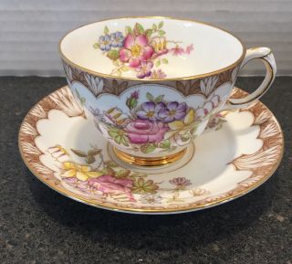 Vintage Tea Cup & Saucer Rosina Bone China Made In England Pink,  Blue,  Yellow