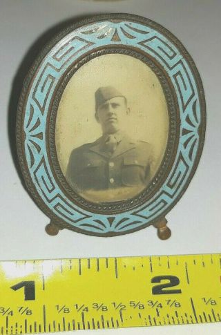 Old Vintage Oval Miniature Enamel Metal Doll House Soldier Picture Frame