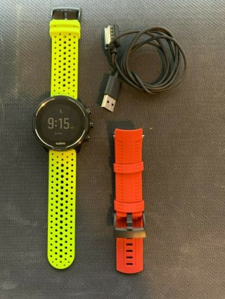 Suunto 9 Baro 50mm With Rare Neon Green Band And Red Standard Band.