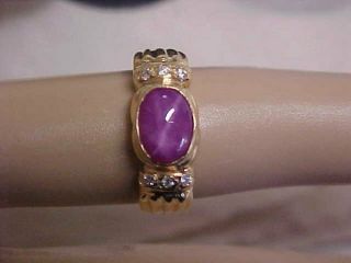 Vintage Rare Pink Star Sapphire & Diamond Ring 18k Yellow Gold Sz6.  5 Buy Now
