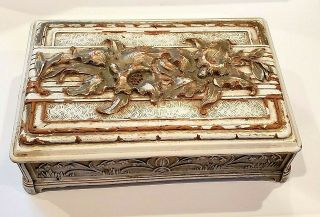Vintage Ornate Syroco Wood Trinket Jewelry Box - Ivory & Gold Tones