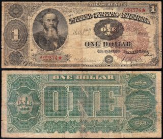 Rare 1890 $1 Ornate Lg.  Brown Seal " Stanton " Treasury Note A99374