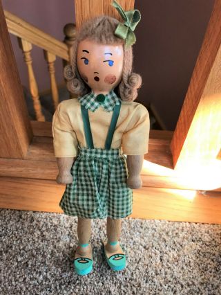 Vintage Unknown Unique Artist Wood Wooden Peg Girl Doll With Patente Stamp Nr