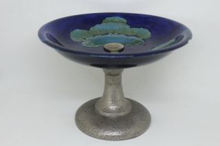 Rare William Moorcroft Moonlit Blue Tazza Plate With Liberty Tudric Pewter Stand