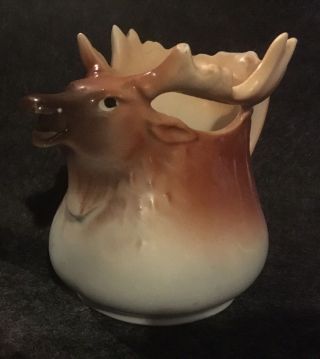 Antique Vintage Moose Elk W Antlers 5 " Milk Pitcher Creamer Austria Pottery