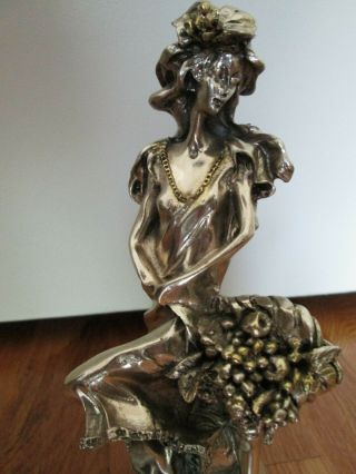 Vintage Art Deco Lady Woman Metal Figurine Marked " Arg 925 " Not Sterling 8 1/2 " T
