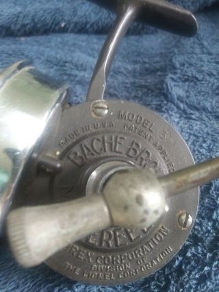 Vintage Bache Brown Mastereel Model 3 Half Bail Spinster Fishing Reel Airex Usa