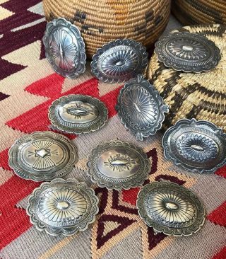Rare Old Navajo Southwestern Vintage Sterling Silver Set Of Loose Conchos