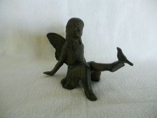 Antique???/vintage Metal Statue - Cast Iron Angel - Girl Figure With Bird