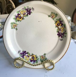 VINTAGE TEA CUP AND SAUCER WHITE WITH PANSY FLOWERS TRIM WITH GOLD 2