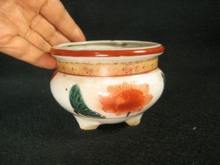 Vintage Japanese Handpainted Ceramic Butsudan Shrine Koro Incense Burner Lotus