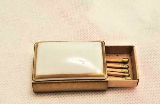Vintage Antique Porcelain & Metal Matchbox Holder W/box Matches