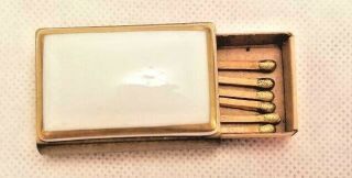 Vintage Antique Porcelain & Metal Matchbox Holder W/Box Matches 2