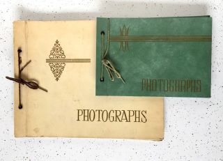 2 Photo Photographs Album Scrap Book Blank Black Pg Tie Bound Antique Vtg Mcm