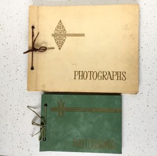 2 Photo Photographs Album Scrap Book Blank Black Pg Tie Bound Antique VTG MCM 2