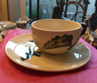 Vintage Tea Cup & Saucer White With 2 Big Green Leaves
