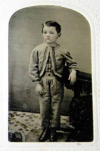 Antique Civil War Era Tintype Photo Of A Cute Little Boy Wearing A Zouave Outfit