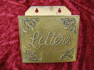 Vintage Arts & Crafts Brass Embossed Wall Mounted Letter Holder