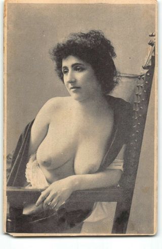 Antique Portrait Semi Nude Woman European - French? Photo Postcard Large Breasts