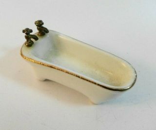 1:24 scale Miniature Dollhouse porcelain Bathroom gold trimmed Bathtub & Toilet 3