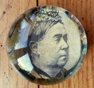 Vintage Antique Queen Victoria Diamond Jubilee Glass Souvenir Paperweight