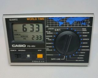 Vintage Casio Quartz World Time Pocket Travel Size Alarm PQ - 40U 3